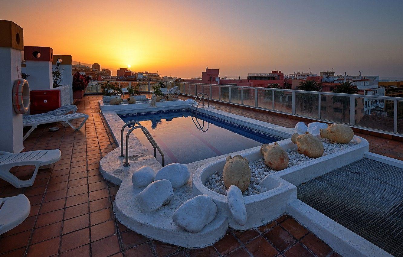 1332x850 Wallpaper sunset, Spain, Tenerife, The Canary Islands, Puerto de La Cruz image for desktop, section пейзажи