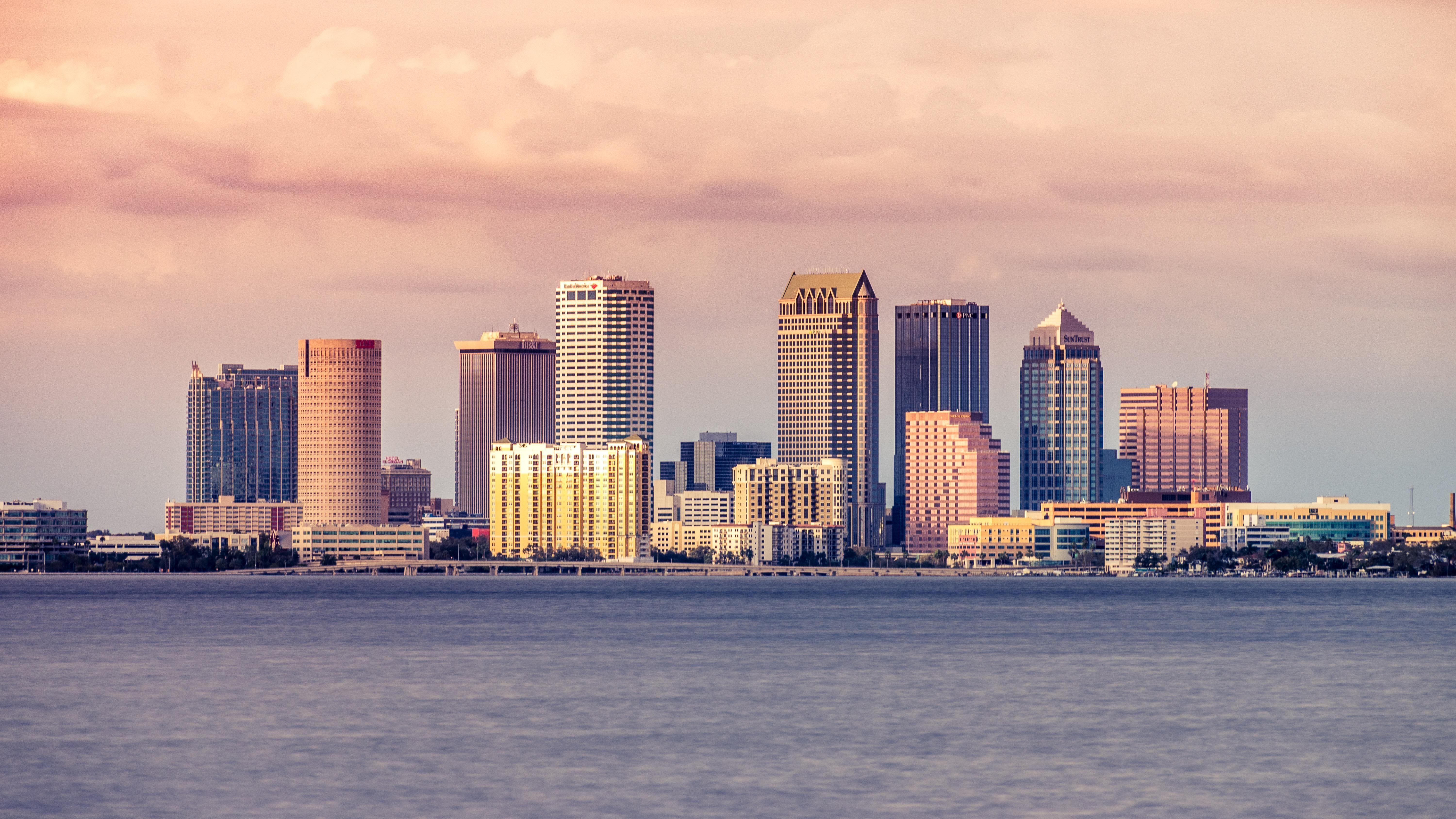 6000x3375 ITAP of the Tampa Bay Skyline at sunset. Photo background editor, Sunset photo, Beach picture