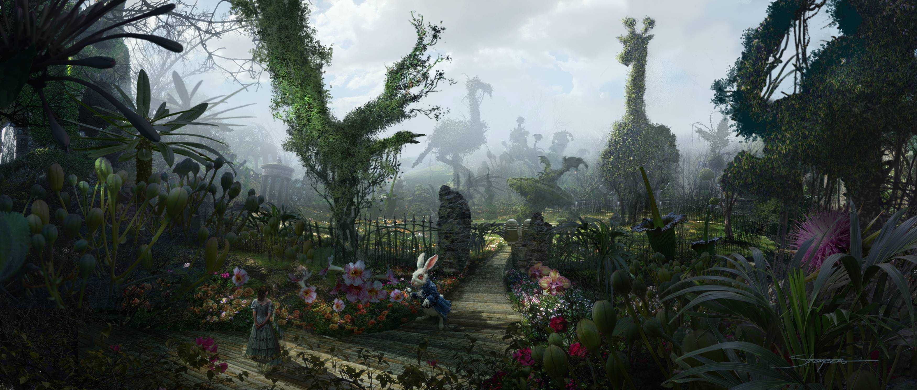 3500x1489 Alice In Wonderland HD Wallpaper In Wonderland Tim Burton Set Wallpaper & Background Download