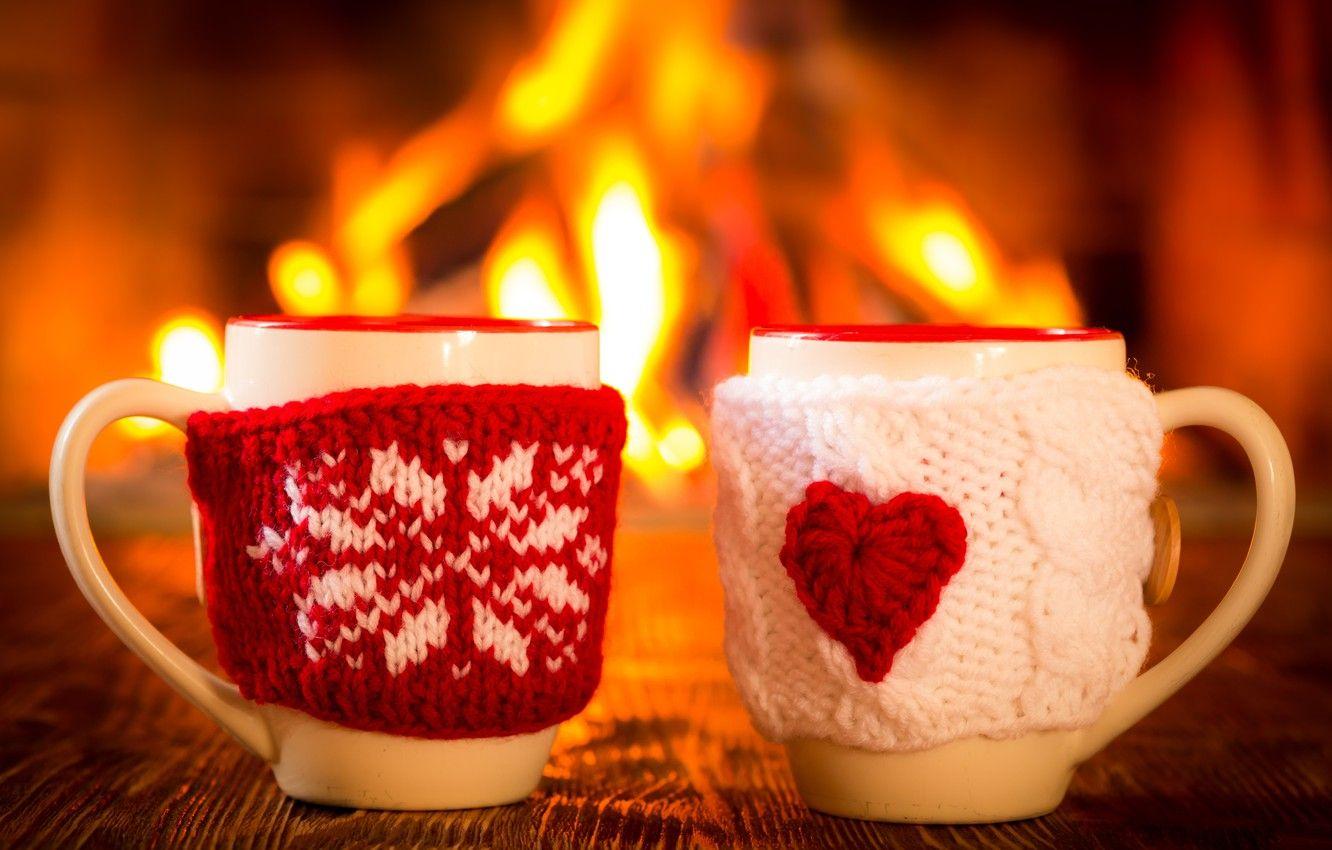 1332x850 Wallpaper winter, coffee, hot, Cup, fire, fireplace, winter, cup, couple, coffee, cute, mitten image for desktop, section настроения