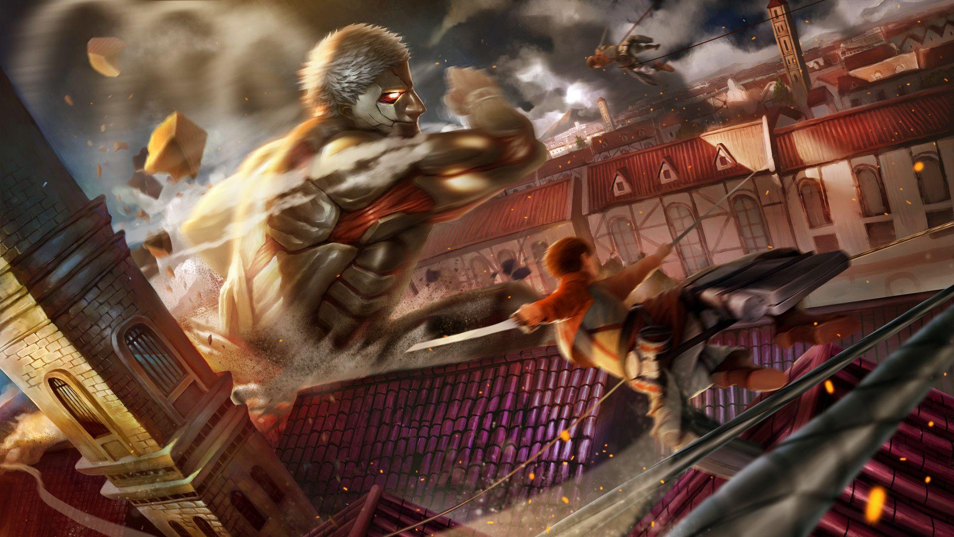 1920x1080 Wallpaper Of Armored Titan, Attack On Titan, City, On Titan Wallpaper & Background Download