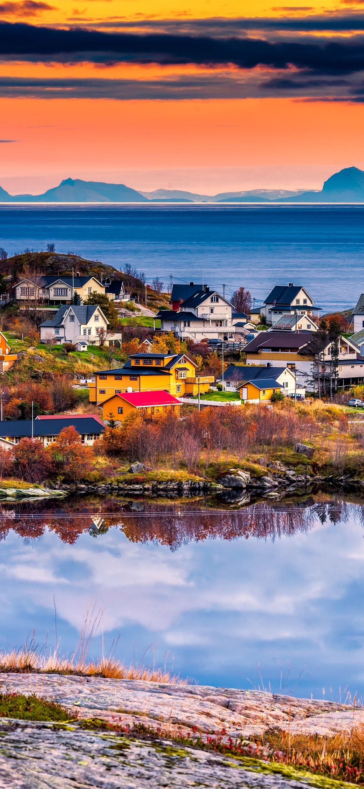 1242x2688 Norway, Lofoten Islands, Beautiful Village, Sea, Sunset 1242x2688 IPhone 11 Pro XS Max Wallpaper, Background, Picture, Image