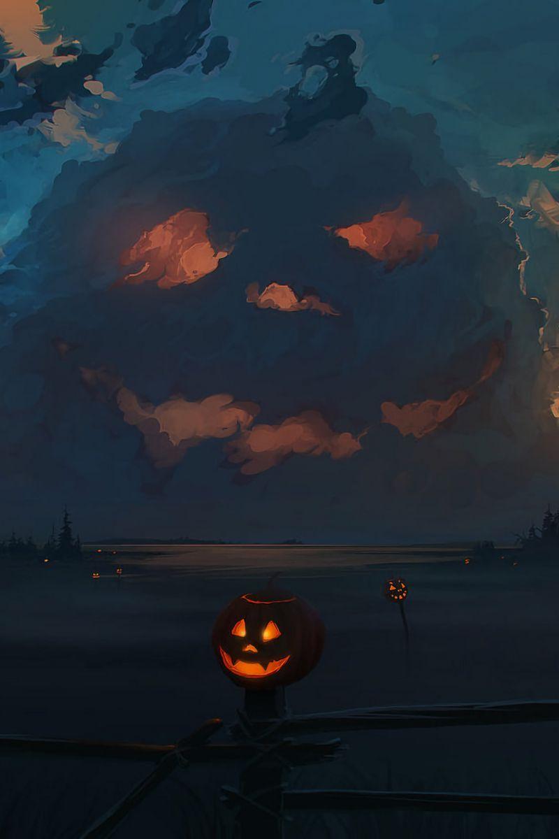 800x1200 Download Wallpaper 800x1200 Jack O Lantern, Pumpkin, Halloween, Art, Clouds Iphone 4s 4 For Parallax HD Background