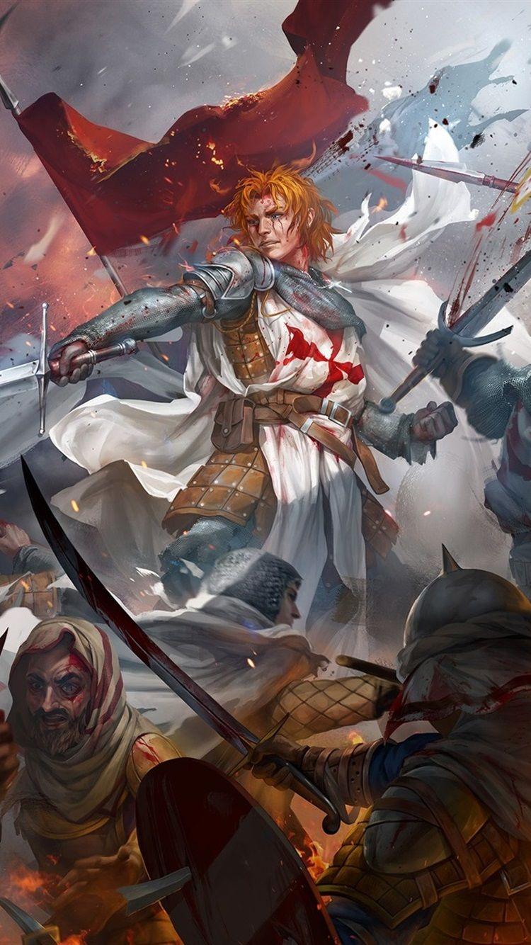 750x1334 Wallpaper Warriors, battle, swords, crusaders, blood, art picture 2560x1440 QHD Picture, Image