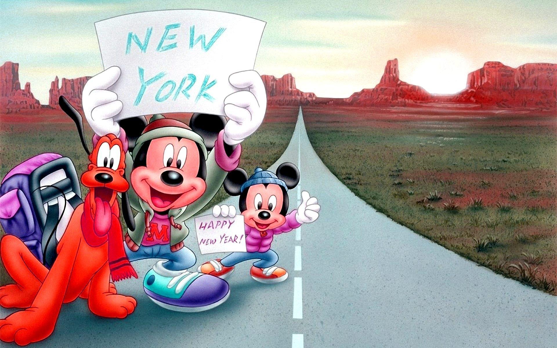 1920x1200 Happy New Year Mickey Mouse Cartoon In New York HD Wallpaper