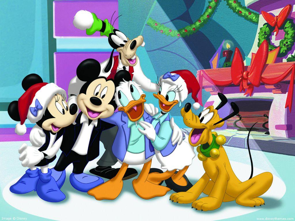 1024x768 Mickey Mouse Main Characters Christmas HD Wallpaper New Year Gif Cartoon