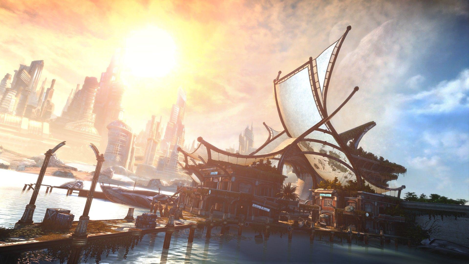 1920x1080 video games, orange, buildings, teal, Bulletstorm wallpaper