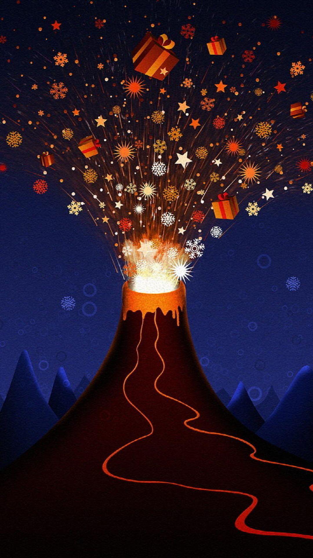 1080x1920 Christmas Volcano Eruption Illustration Android Wallpaper free download