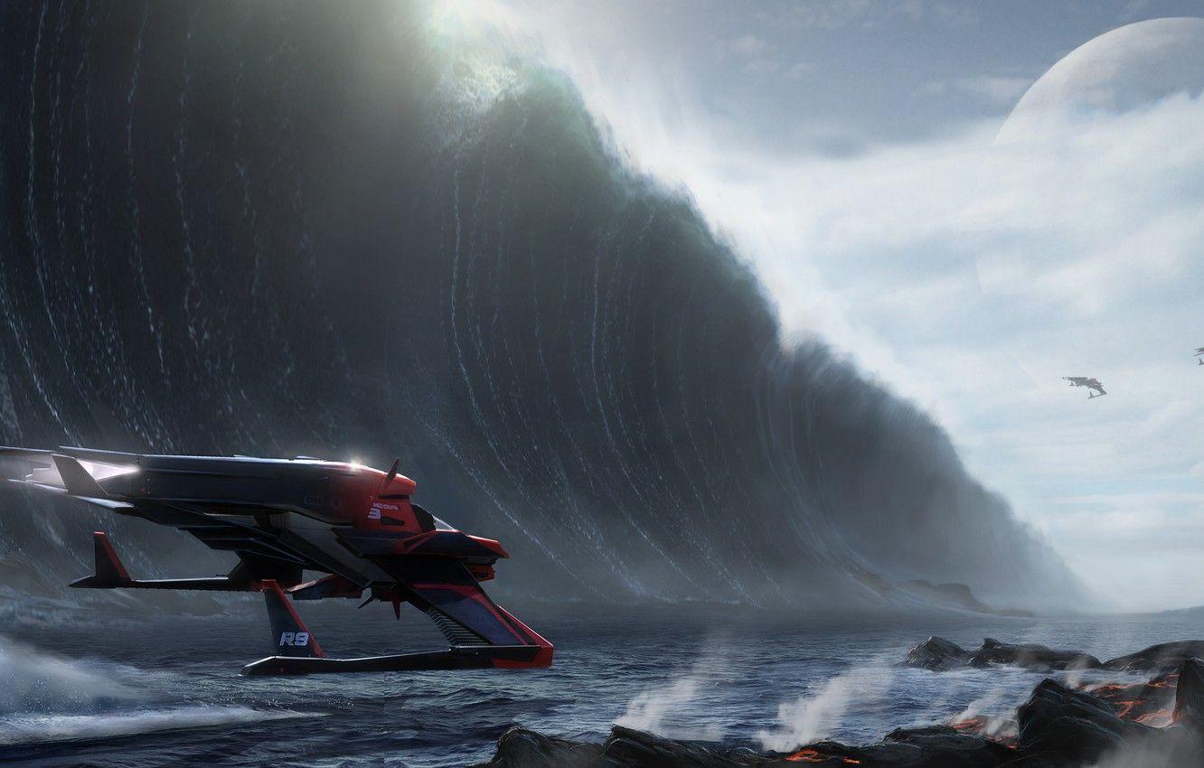 1332x850 Wallpaper the ocean, wave, Star Citizen, System Helios, Helios System image for desktop, section игры