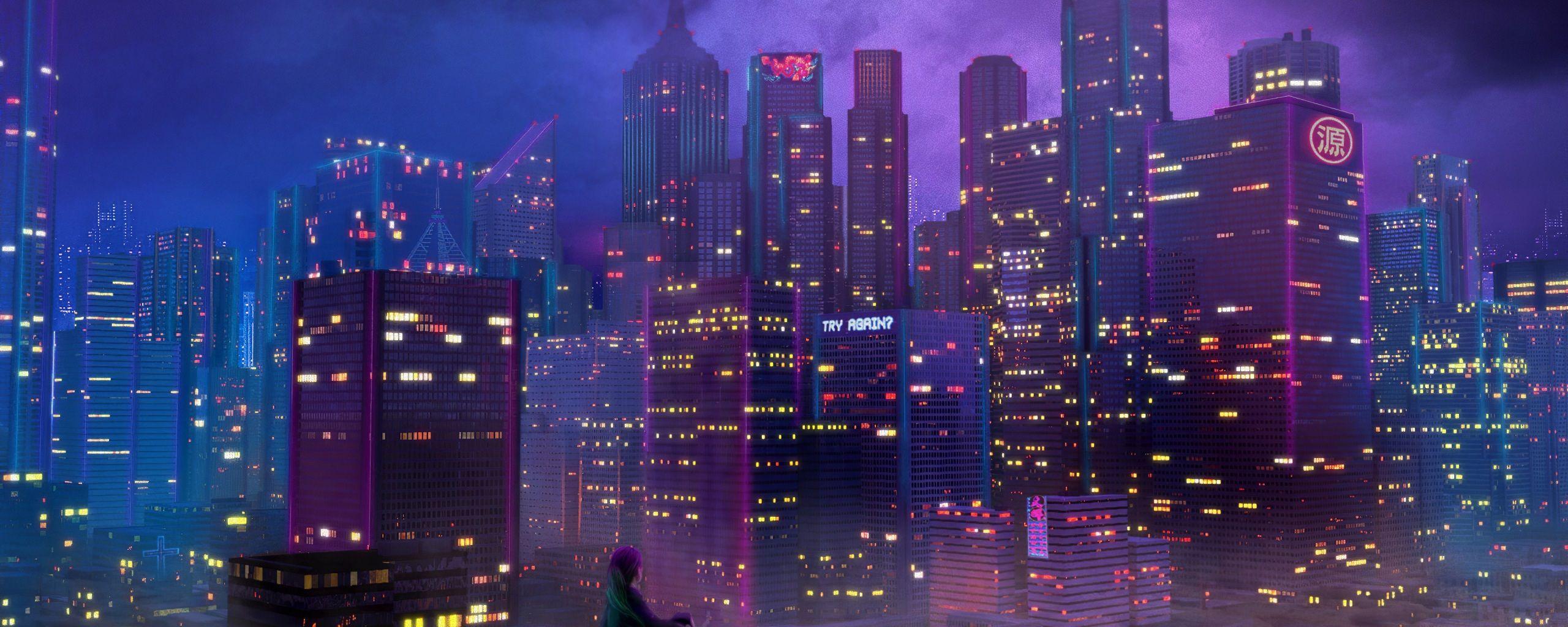 Download Purple Night Anime City Wallpaper  Wallpaperscom