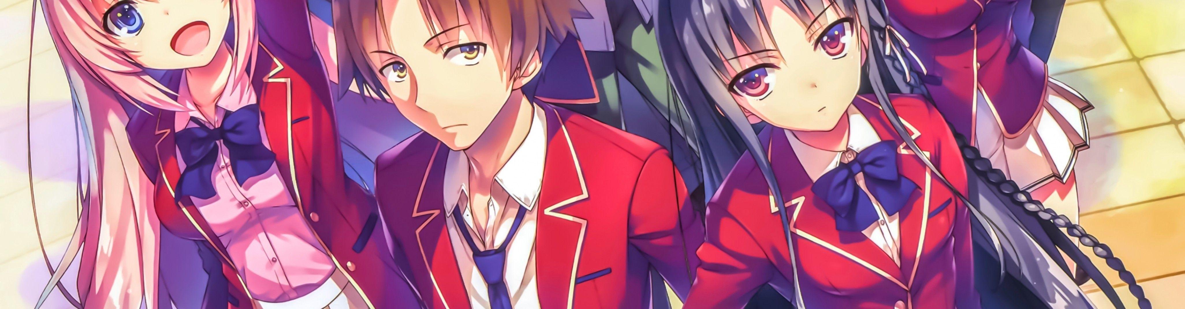 4104x1070 Download 4104x1070 Youkoso Jitsuryoku Shijou No Kyoushitsu E, Horikita Suzune, Ayanokouji Kiyotaka Wallpaper
