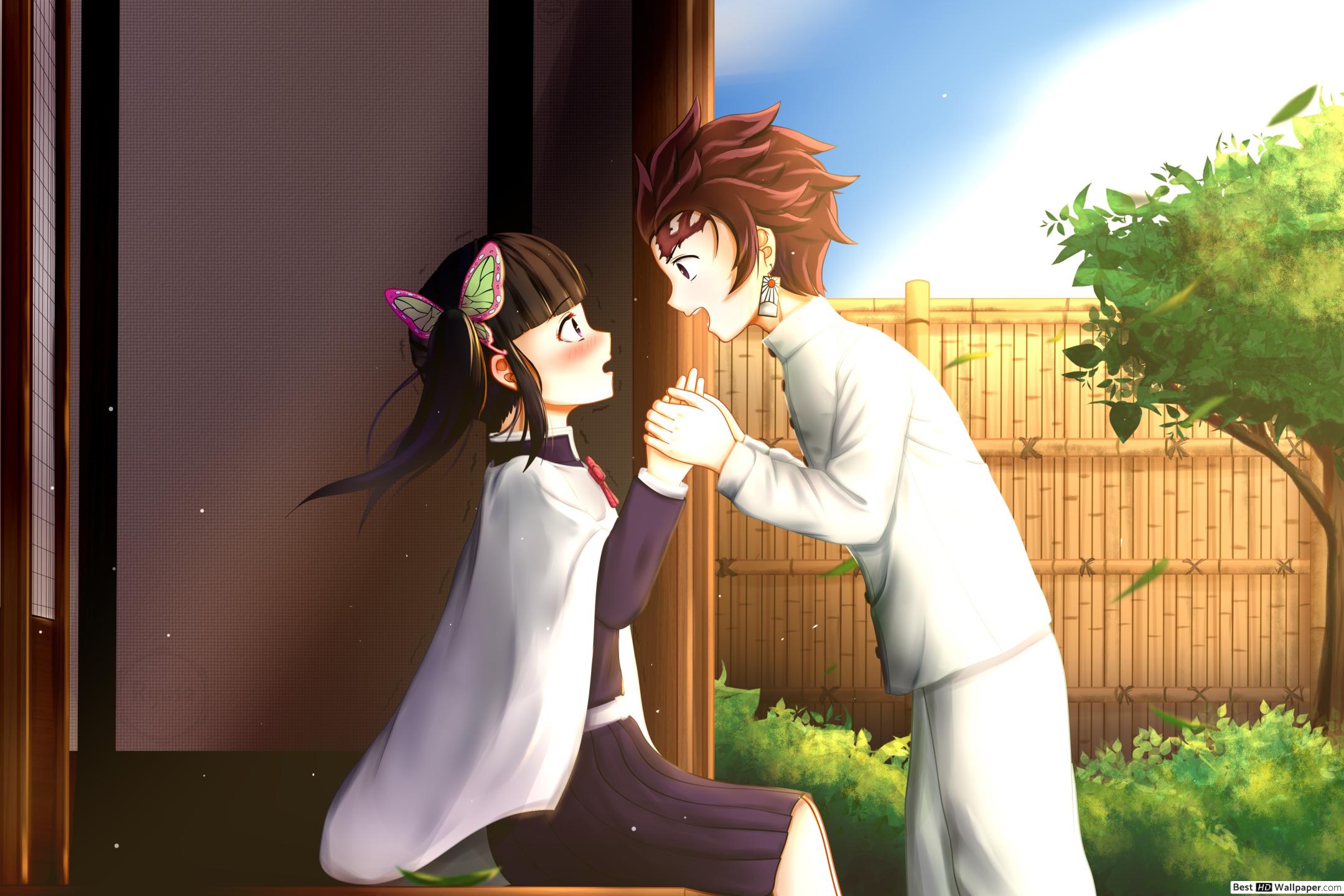 2160x1440 Demon Slayer Tsuyuri & Tanjirou Kamado HD wallpaper download