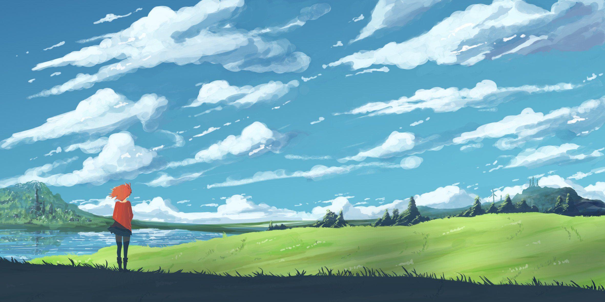 2362x1181 Cool Anime Landscape Wallpaper