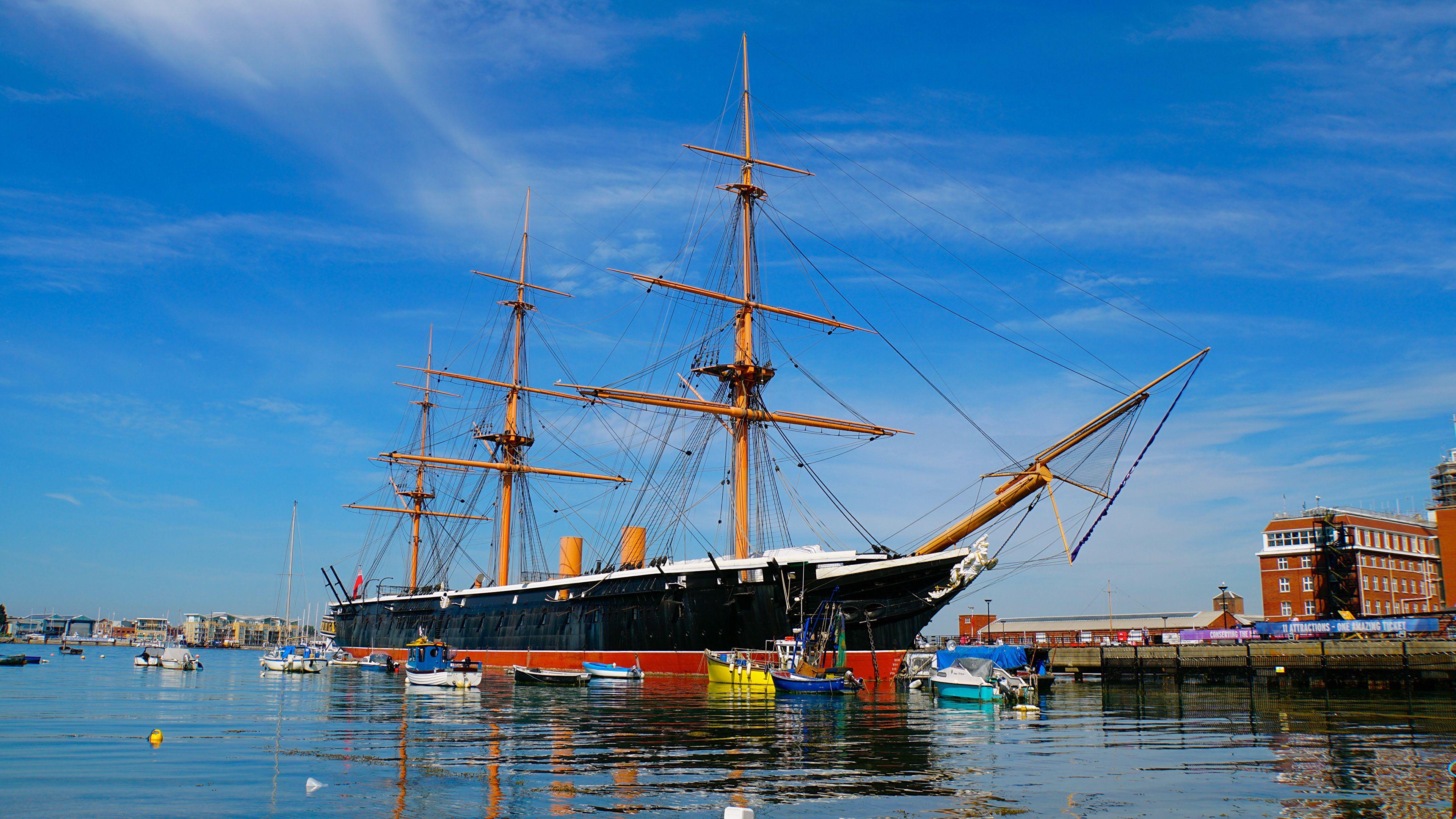 3840x2160 Desktop Wallpaper England Portsea Portsmouth ship Marinas 3840x2160