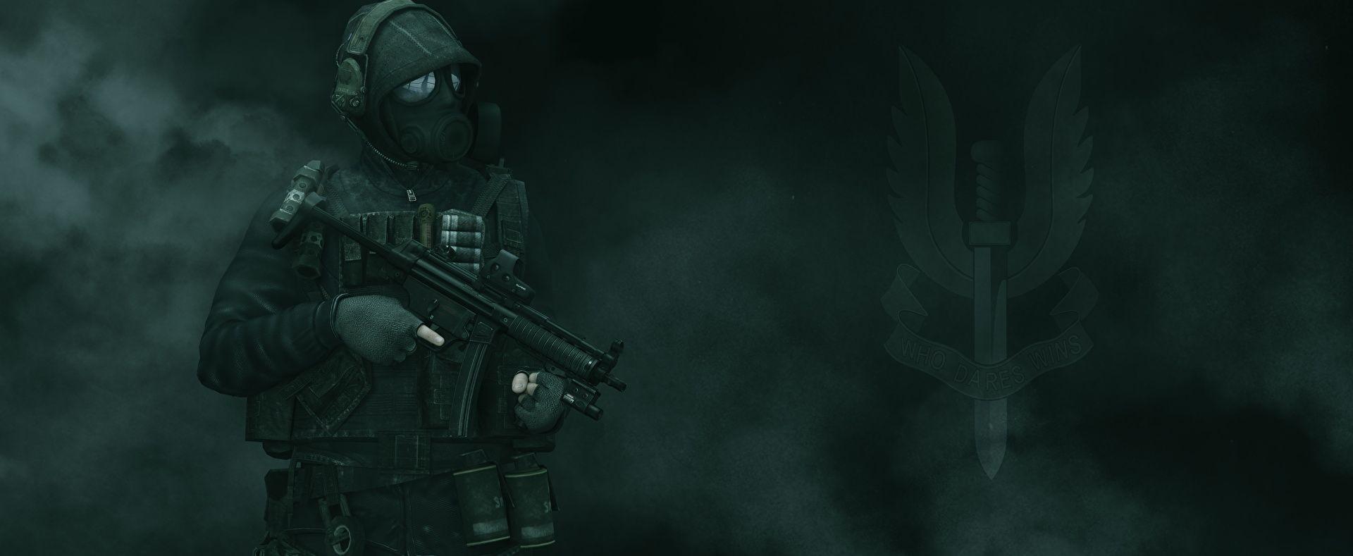 1920x789 image Soldiers Gas mask Headphones Assault rifle Special 1920x789