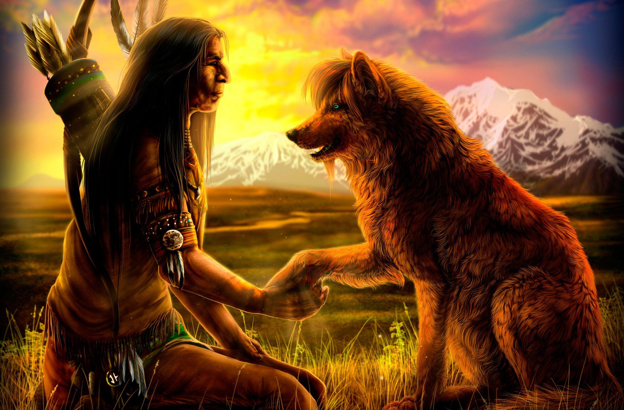 2100x1380 Native American Indian Wolf Wallpaper