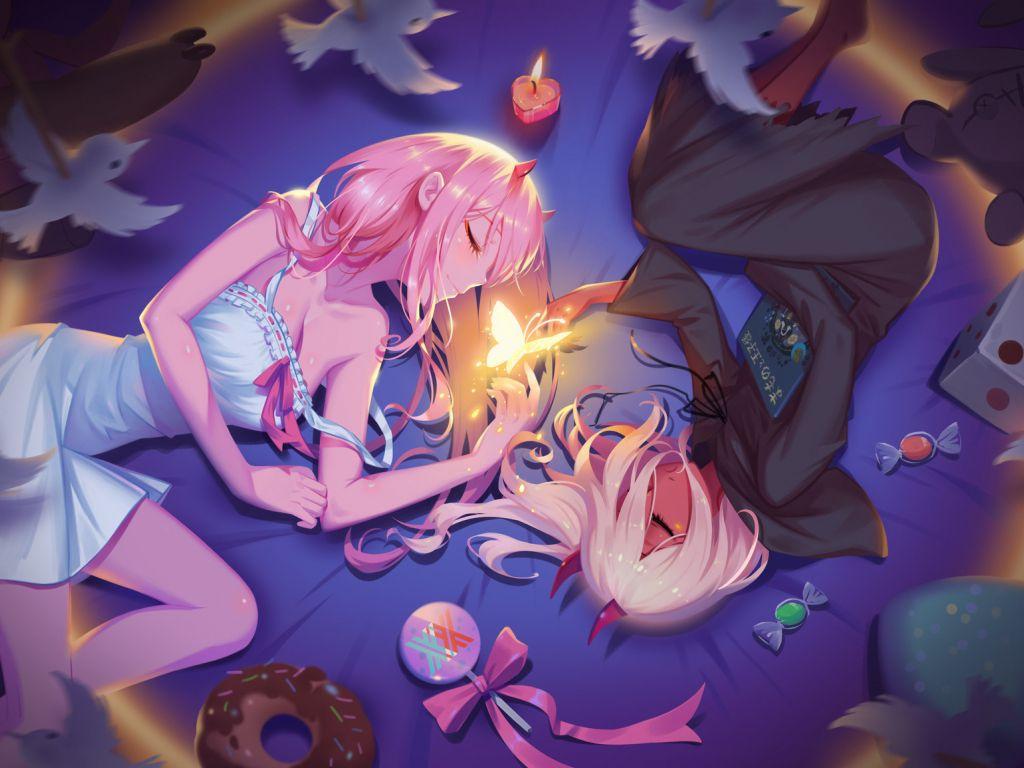 1024x768 Desktop wallpaper zero two, relaxed, anime girls, lying down, HD image, picture, background, 5654c0