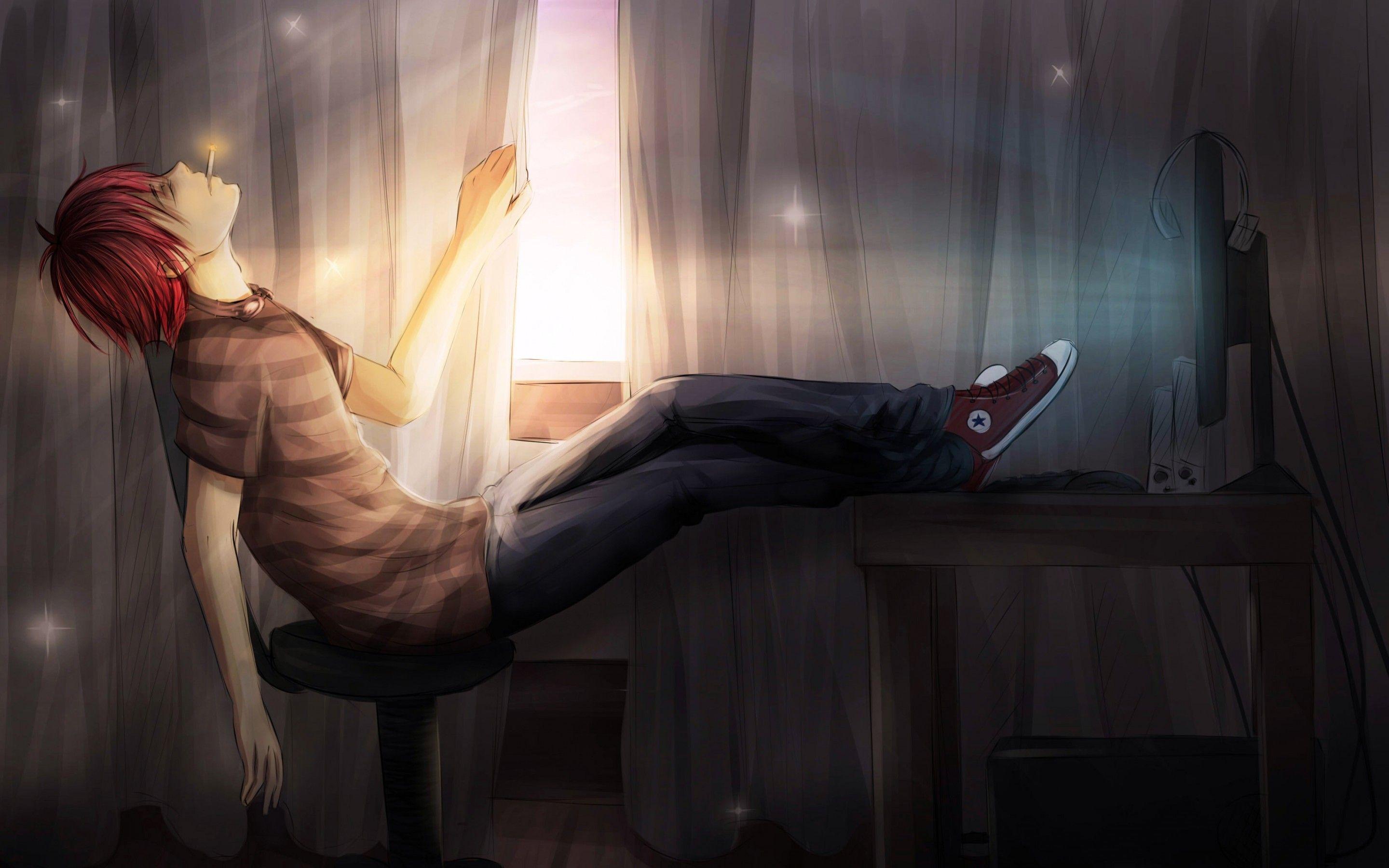 2880x1800 Download 2880x1800 Anime Boy, Relaxing Wallpaper for MacBook Pro 15 inch