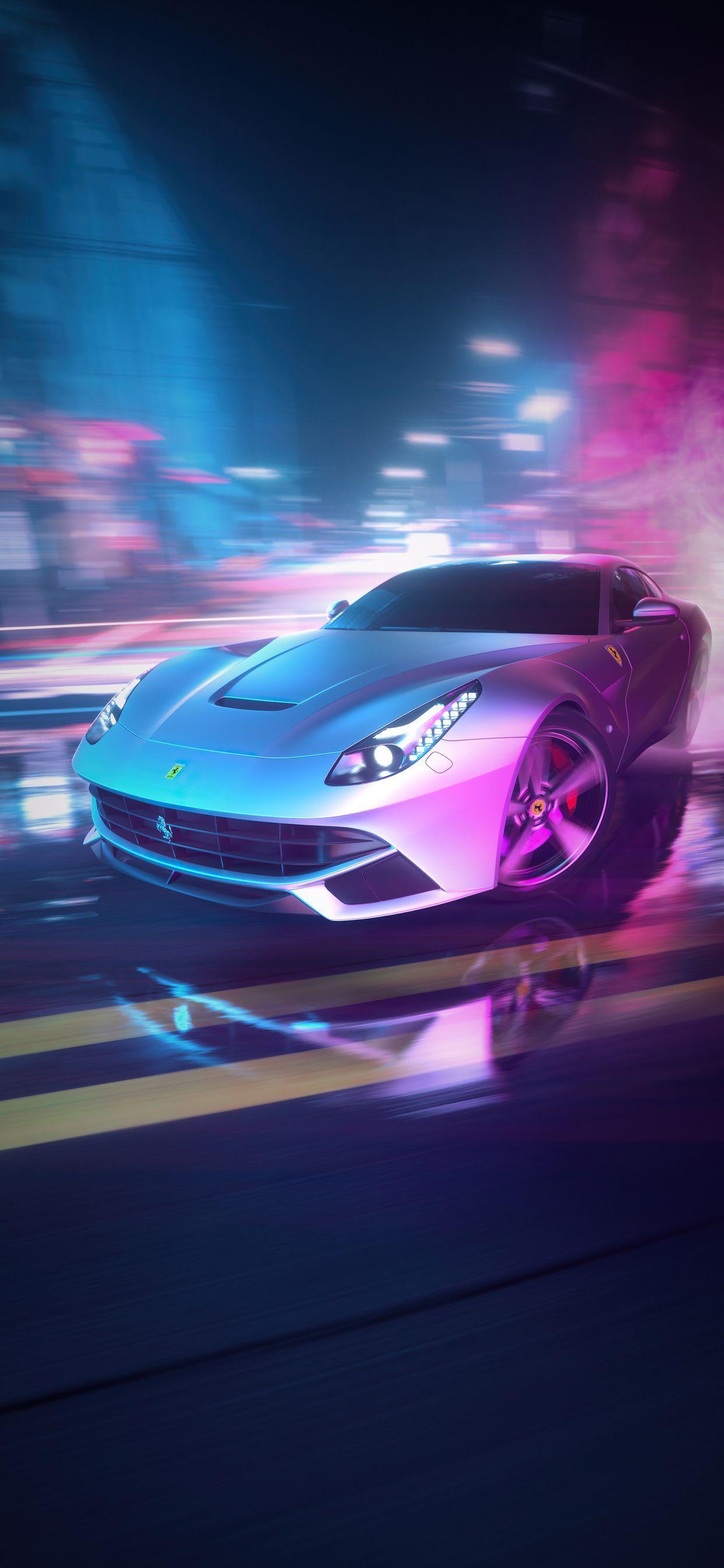 1242x2688 Neon Ferrari Wallpaper