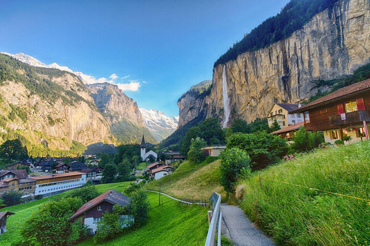 1280x853 Wallpaper Switzerland Lauterbrunnen Rock Mountains Scenery Cities Building Crag Cliff Landscape. Switzerland wallpaper, Mountain landscape photography, Landscape