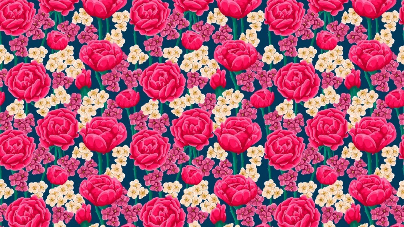 1366x768 HD Background Pink Red Rose Pattern Texture Flowers Vector Design