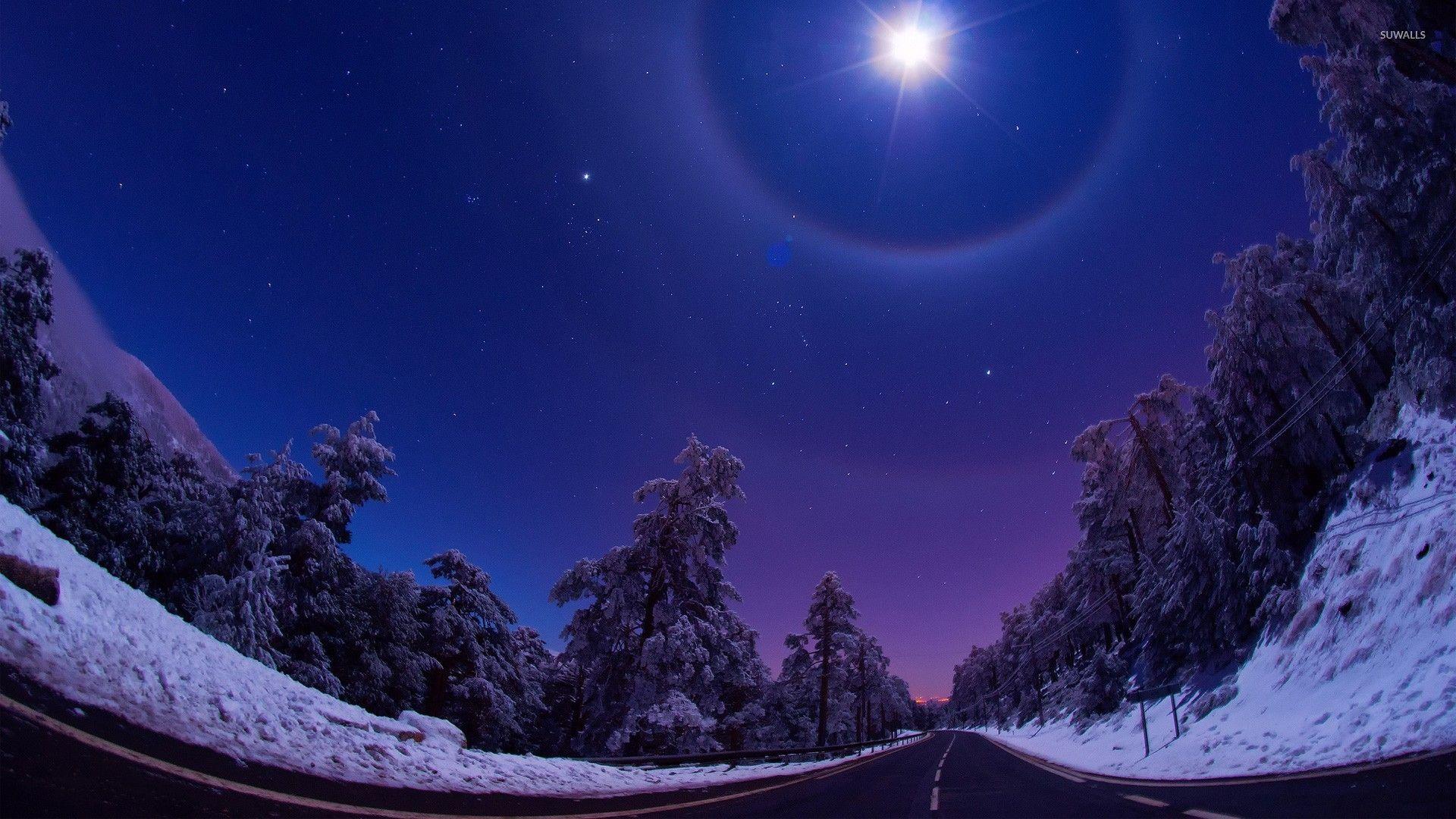 1920x1080 Mountain road in winter wallpaper wallpaper