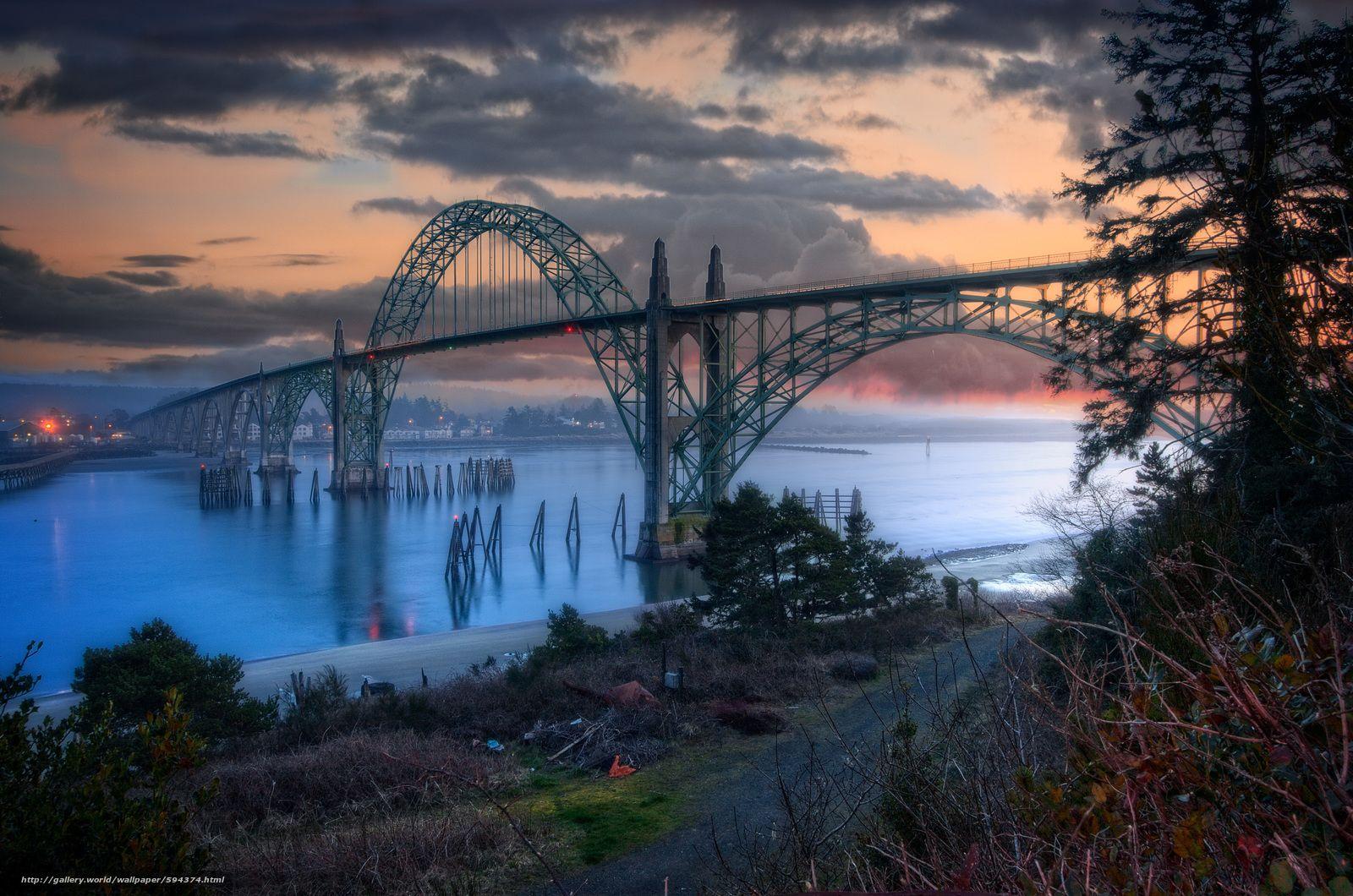 1600x1060 Download wallpaper Yaquina Bay Bridge, Newport, Oregon free desktop wallpaper in the resolution 3856x2554