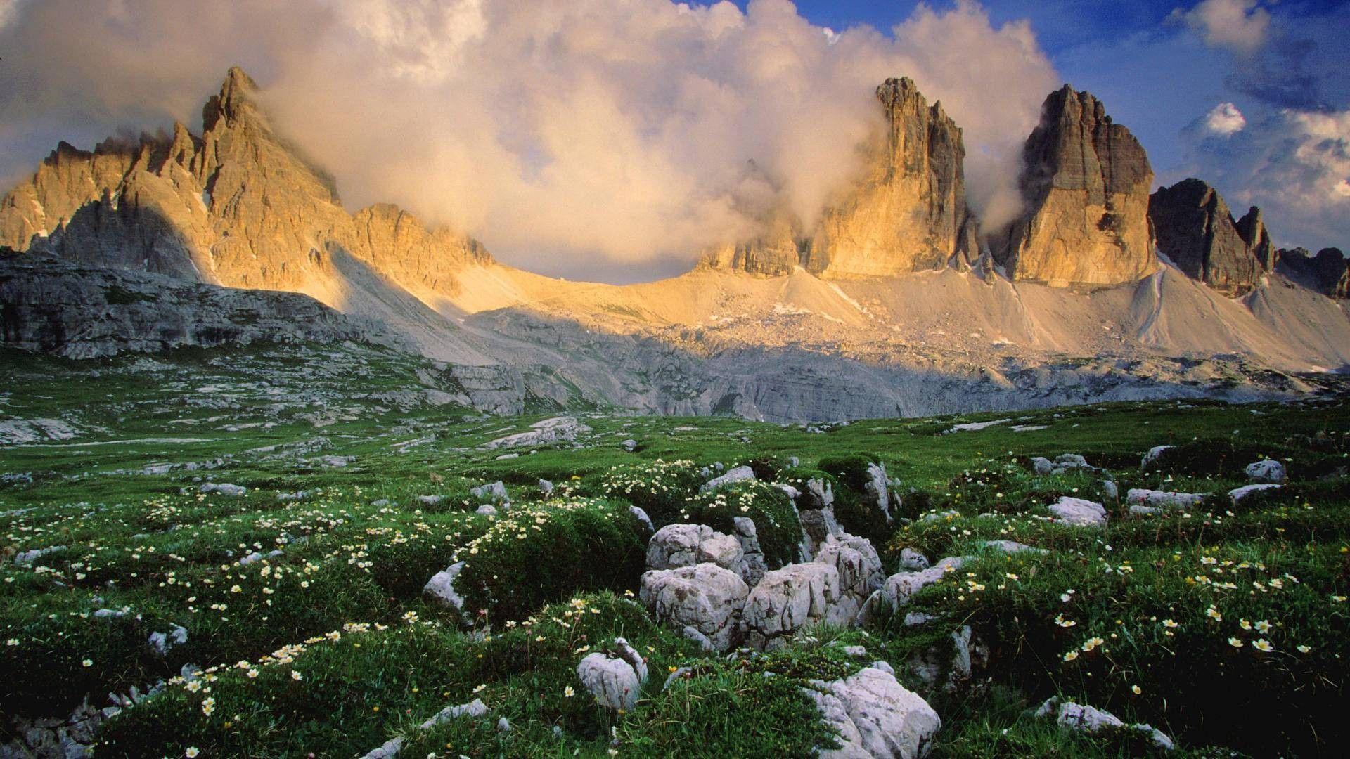1920x1080 Mountains: Italy Clouds South Sunrise Springtime Flowers Tirol