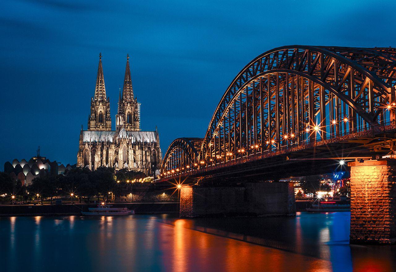 1280x882 image Germany Cologne Bridges Berth river Night Temples Street