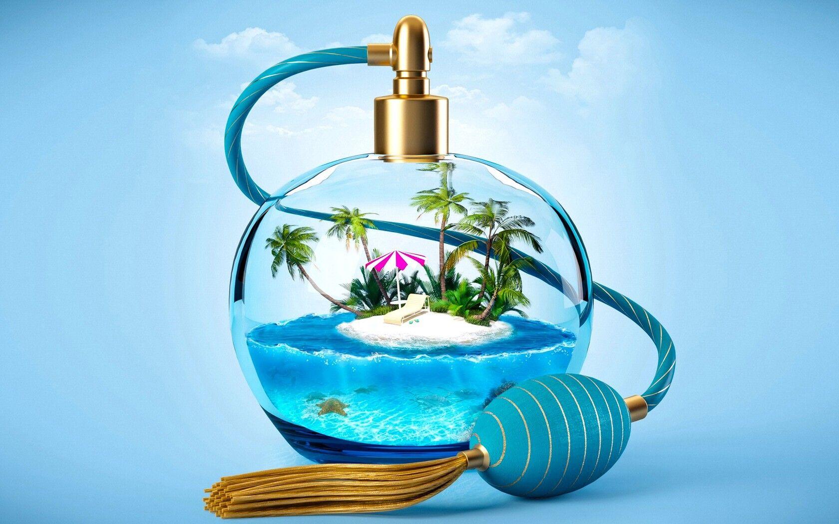 1680x1050 Summer time and small island in a bottle