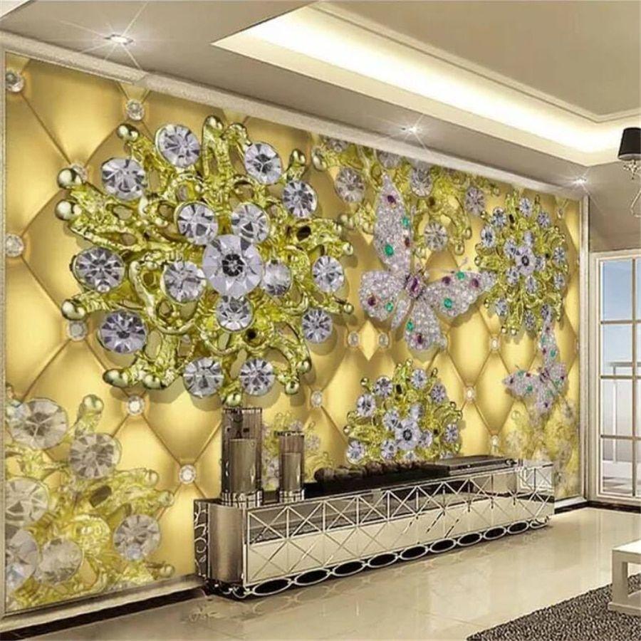 900x900 Custom wallpaper 3D mural luxury gold jewellery diamond flower TV background wall papers home decor papel de parede 3D wallpaper. Wallpaper