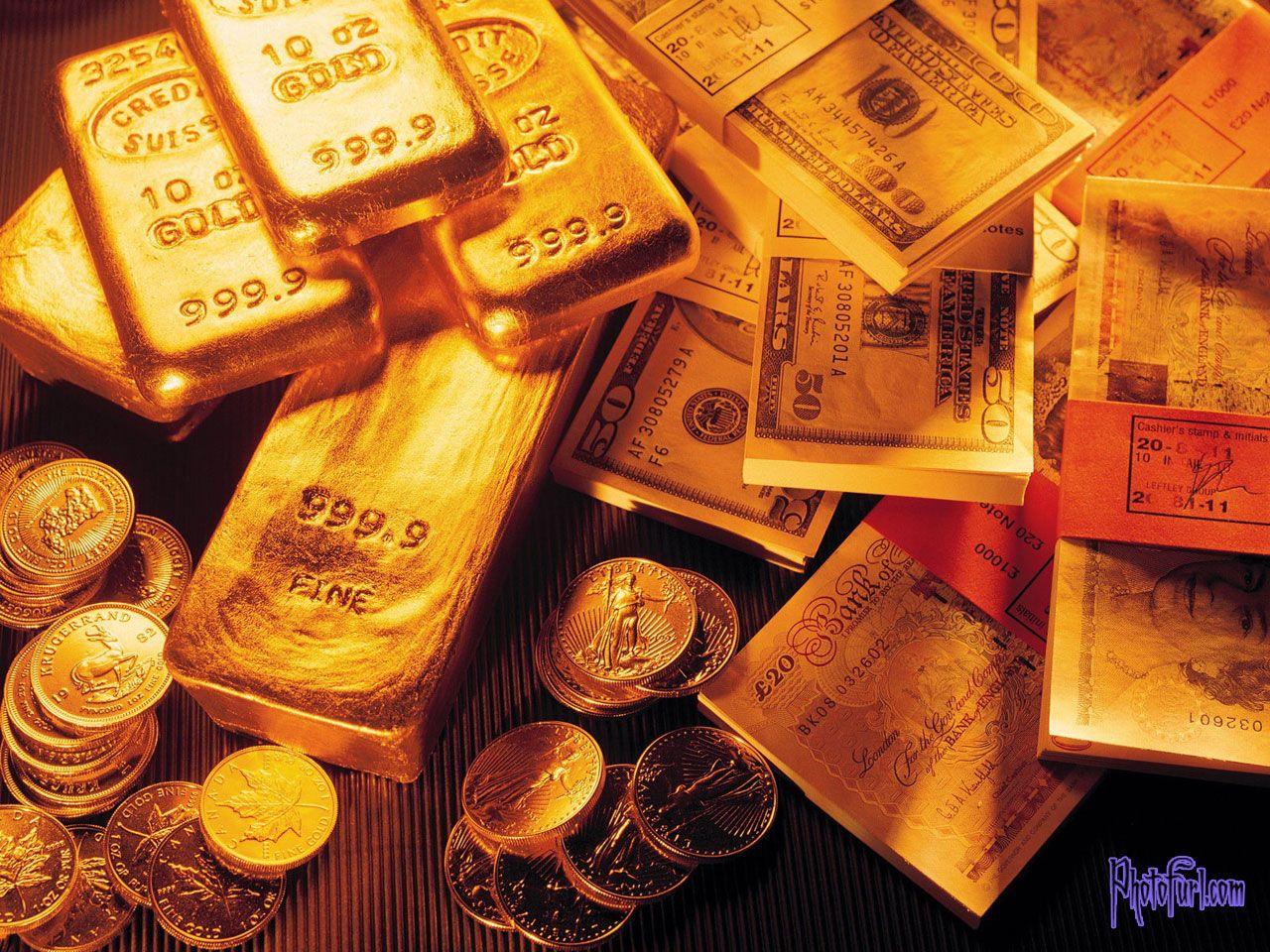 1280x960 Gold Currency And Coins Notes Wallpaper