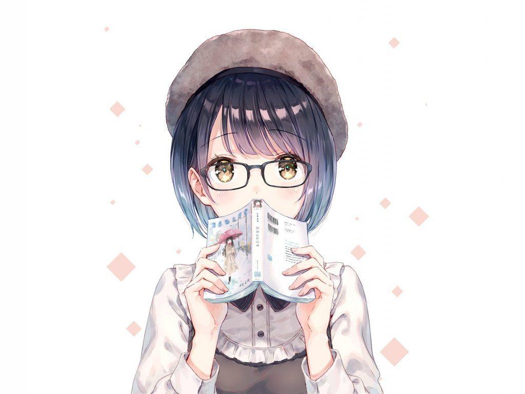 Cute Anime Girl Short Hair with Glasses Wallpaper 4K #220h