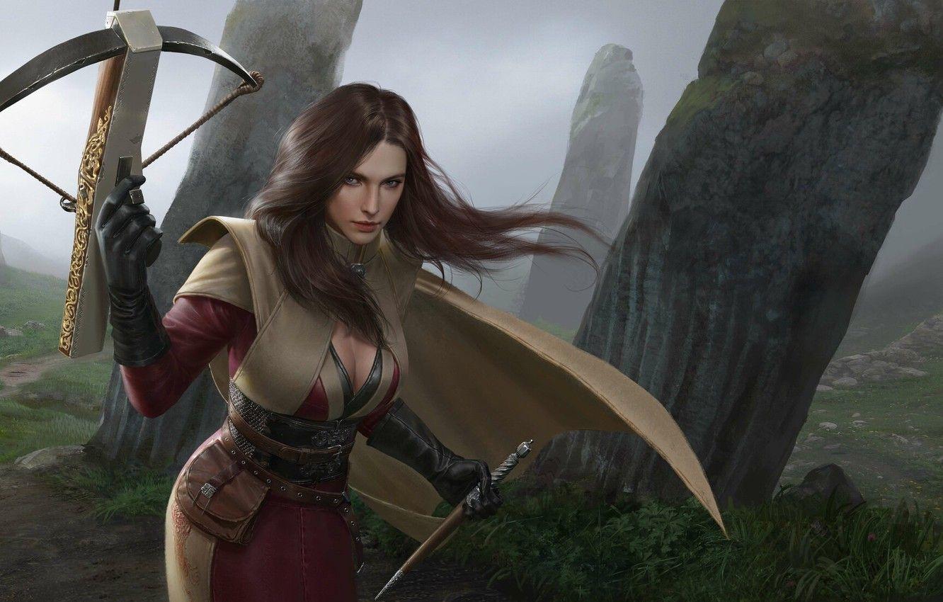 1332x850 Wallpaper look, weapons, Girl, crossbow image for desktop, section фантастика