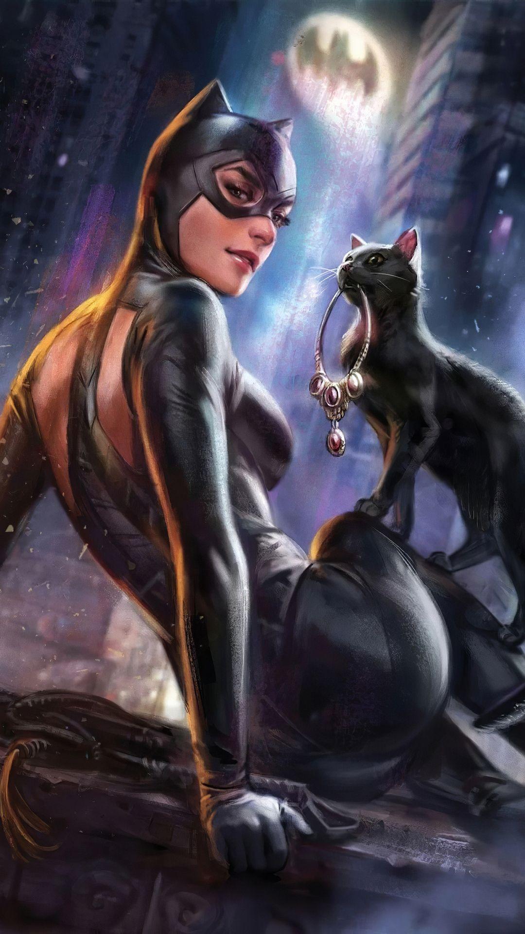 1080x1920 Catwoman With Cat iPhone 6s, 6 Plus, Pixel xl , One Plus 3t, 5 HD 4k Wallpaper, Image, Background, Photo and Picture