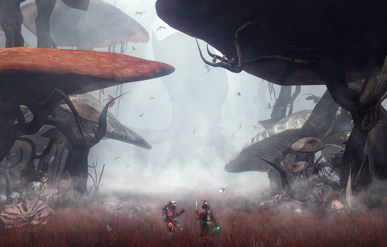1332x850 Wallpaper forest, vegetation, mushrooms, aliens, the thing in the mushroom forest image for desktop, section фантастика