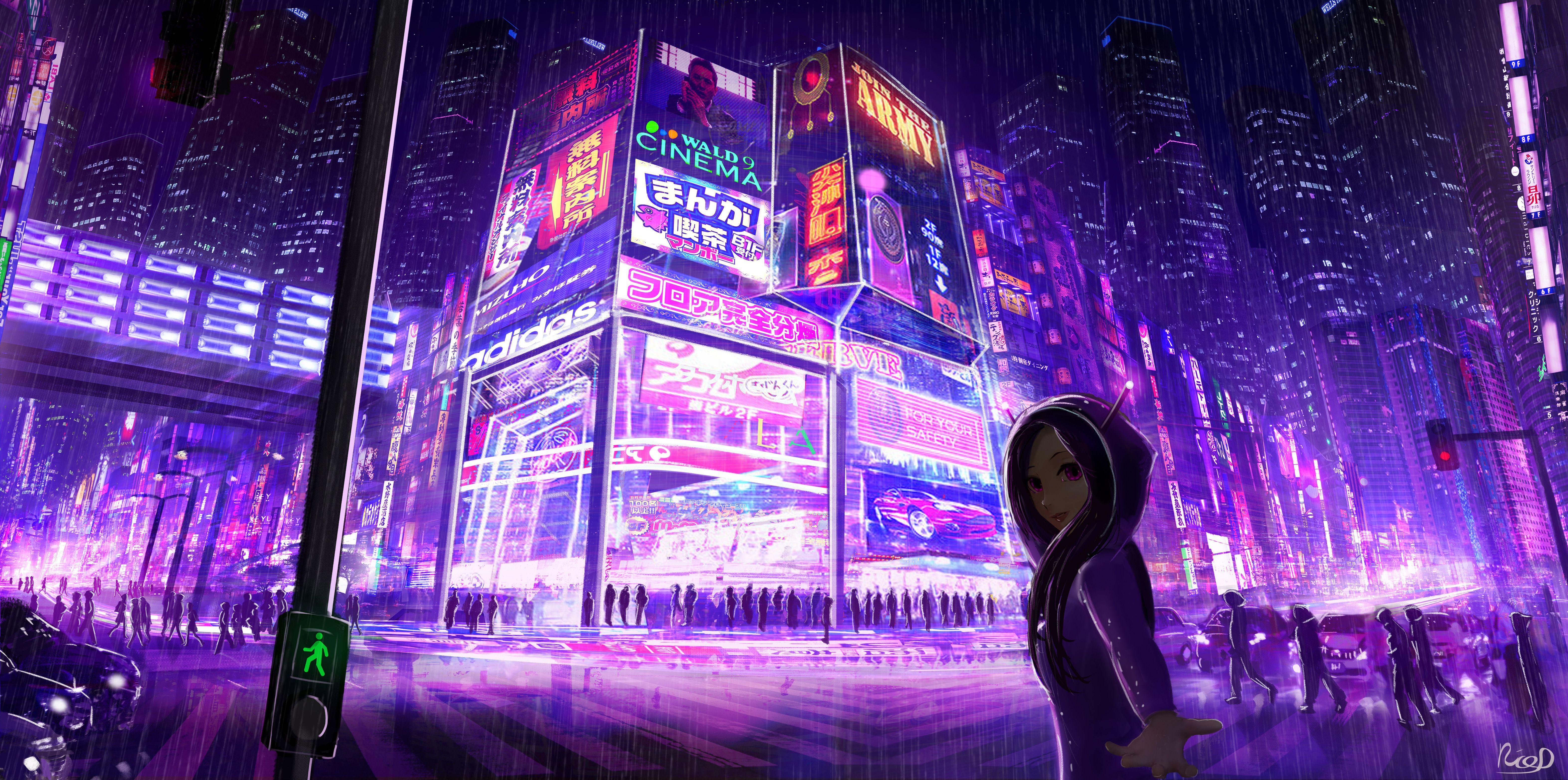 Wallpaper Cyberpunk, Anime, Retro Punk Anime Girl Lying on Bed, Purple,  Violet, Background - Download Free Image