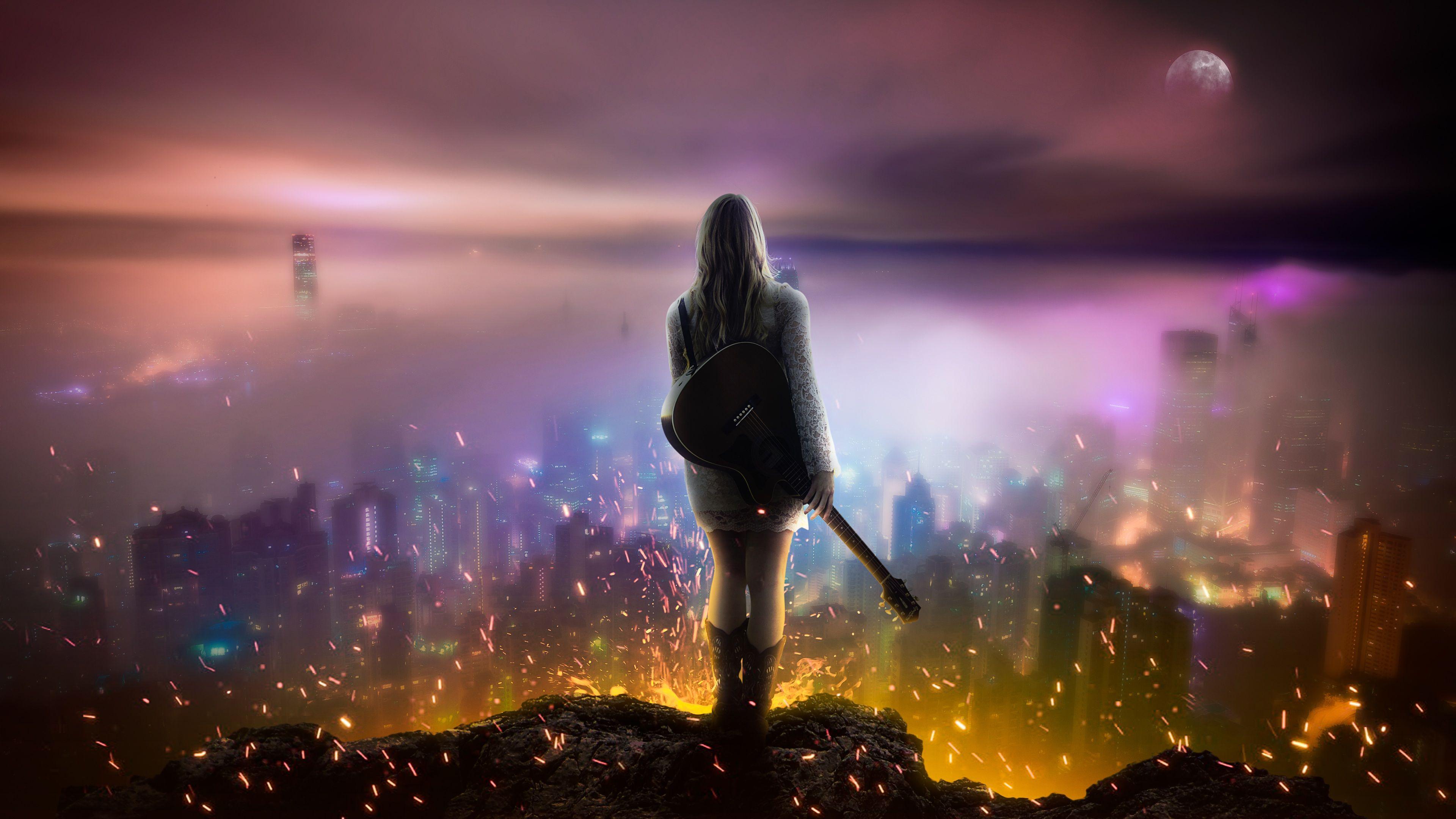 3840x2160 City Girl Wallpaper