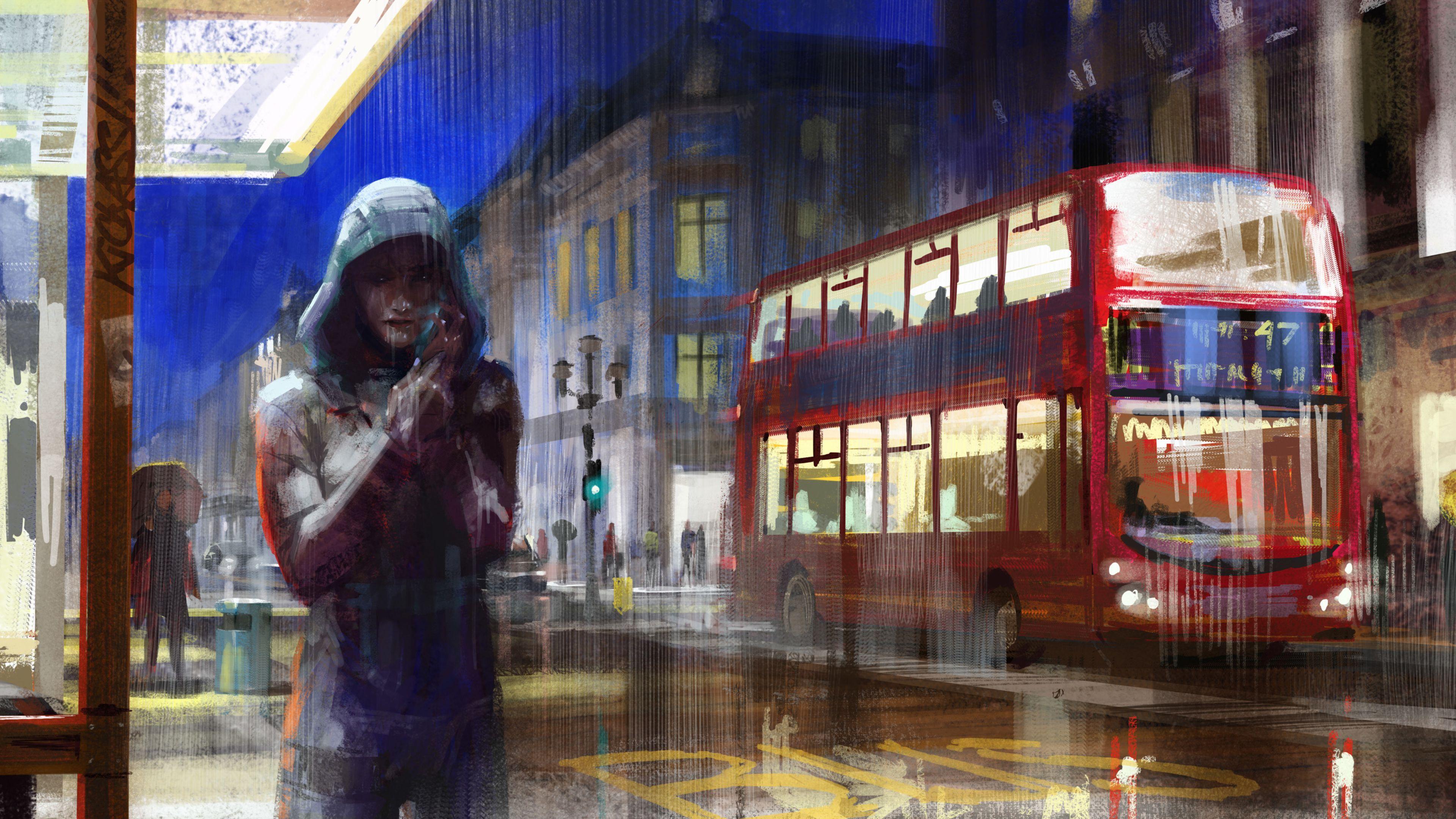 3840x2160 Wallpaper 4k Alone Girl City Painting 4k 4k Wallpaper, Alone Wallpaper, Artist Wallpaper, Artwork Wallpaper, Bus Wallpaper, Digital Art Wallpaper, Hd Wallpaper
