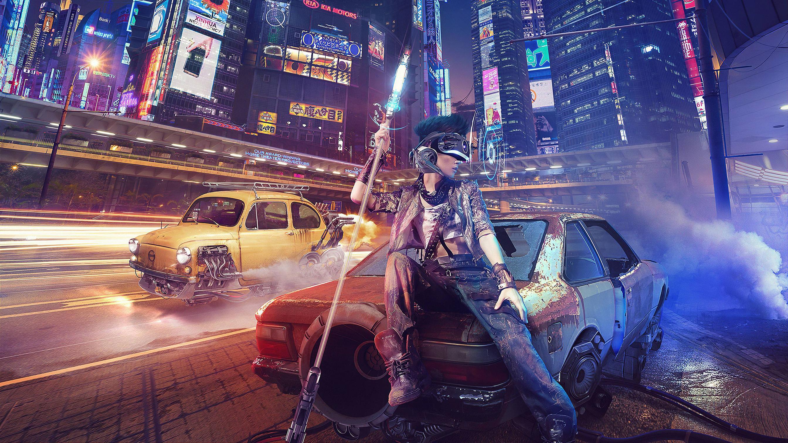 3840x2160 Cyberpunk Girl In City 4K Wallpaper, HD Artist 4K Wallpaper, Image, Photo and Background