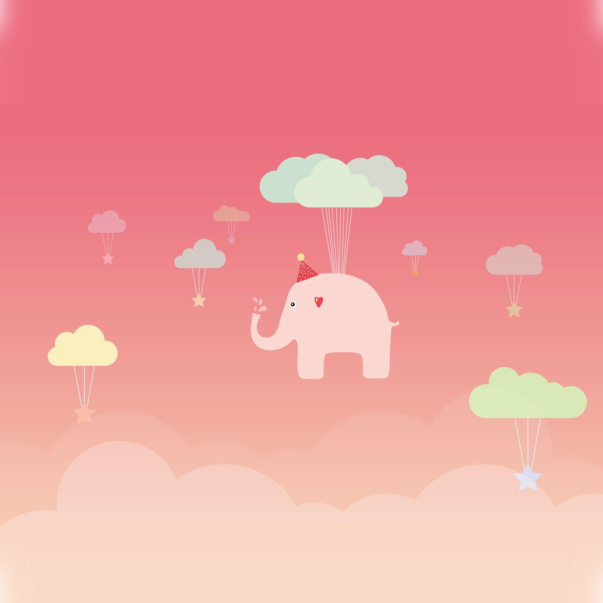 2048x2048 Cute Elephant Illustration Art Pink Fly iPad Air Wallpaper Free Download