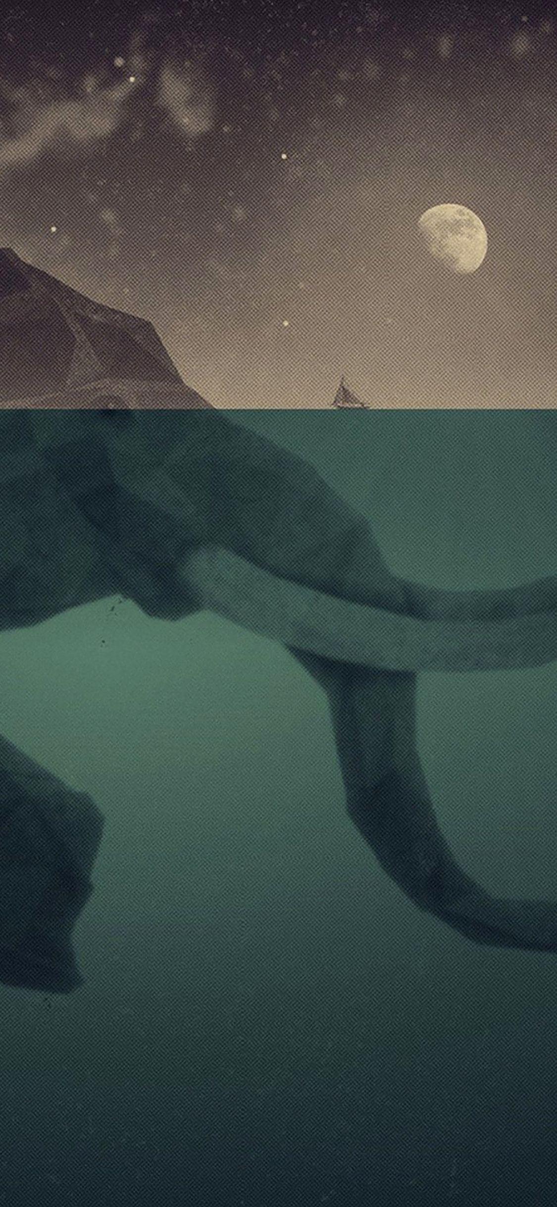 1125x2436 Wallpaper Elephant Illust Sea Swim Art Wallpaper