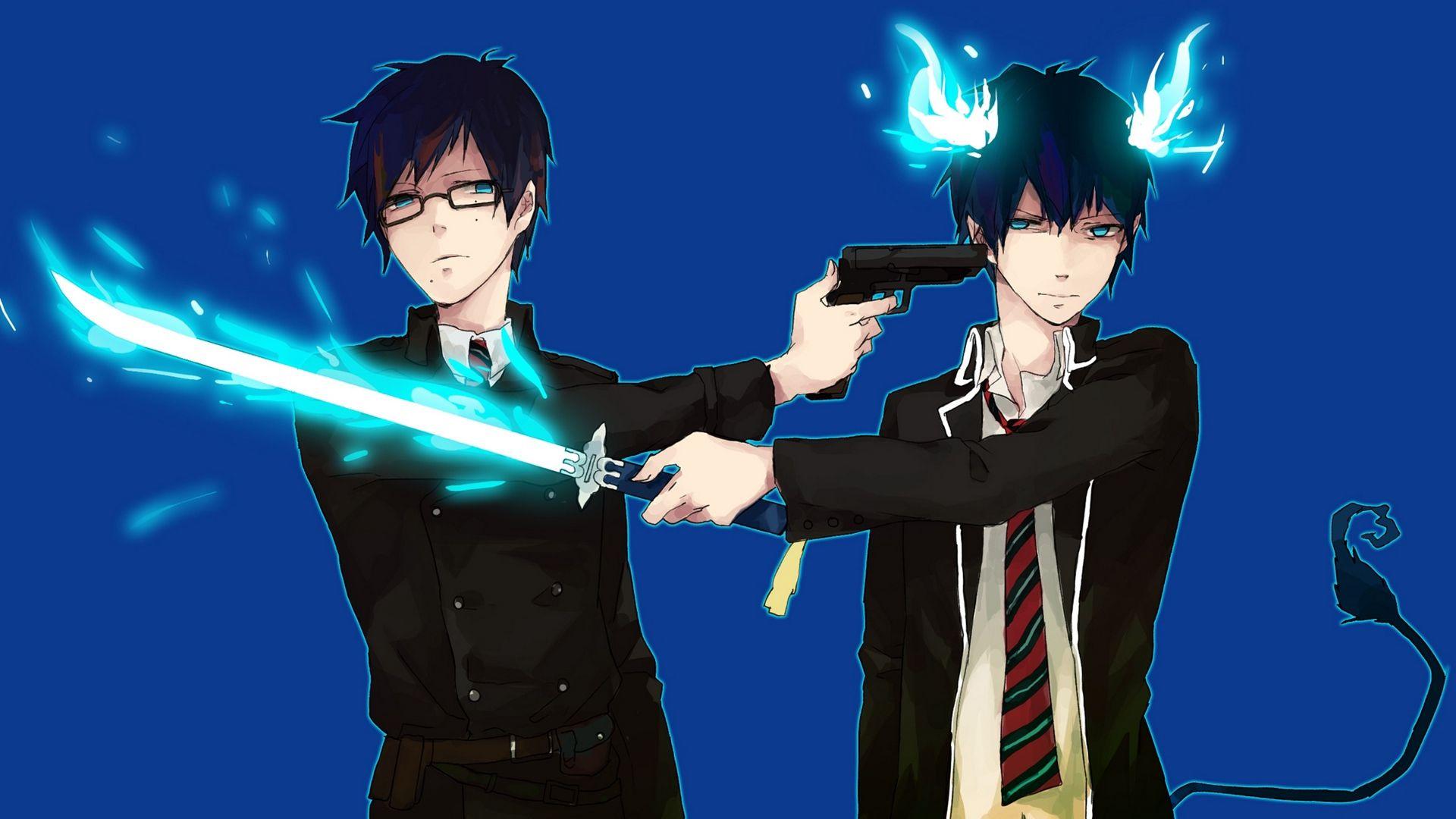 1920x1080 Download wallpaper 1920x1080 ao no exorcist, guys, sword, gun