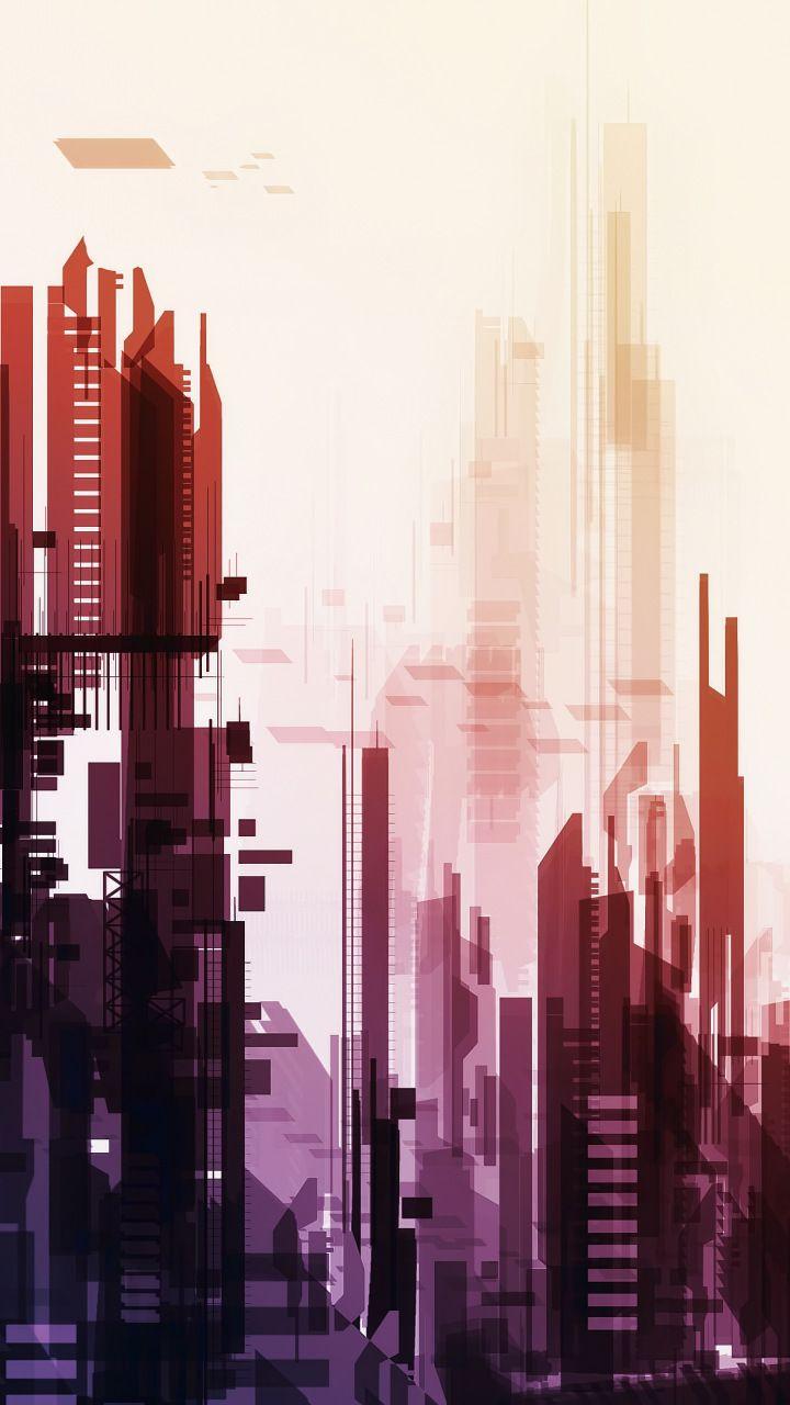 720x1280 Minimal, futuristic city, fantasy, digital art, buildings, 720x1280 wallpaper. Futuristic city, Abstract landscape, Art