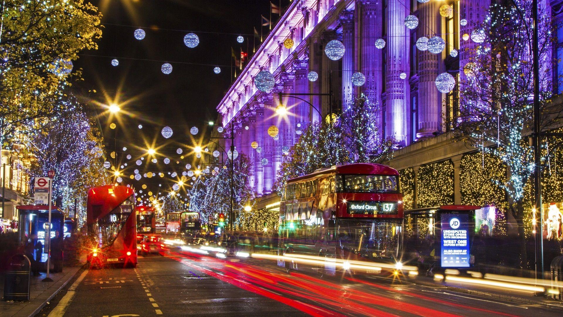 1920x1080 Wallpaper London, England, city street, Christmas, holiday lights 1920x1200 HD Picture, Image