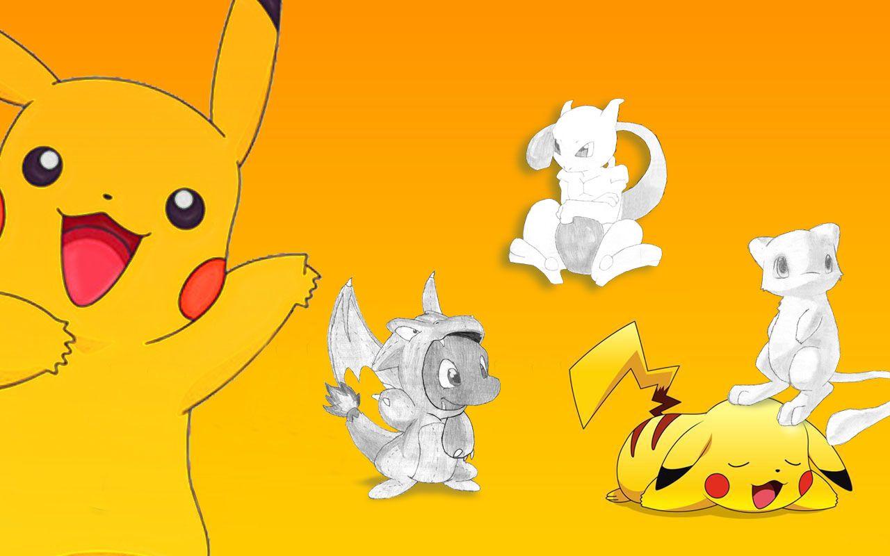 1280x800 Pikachu Desktop Background. Complete with other sketched pokemon from my notebook