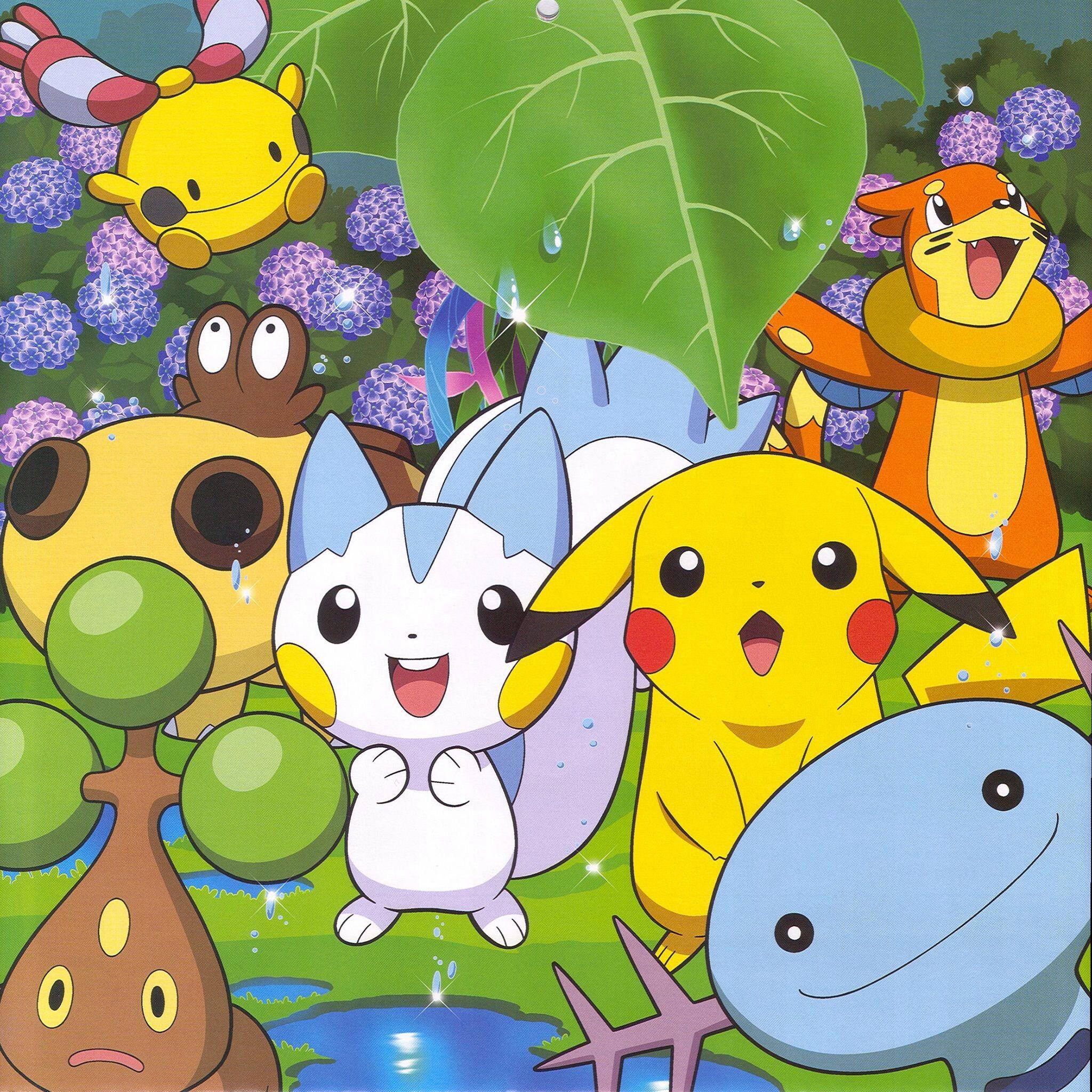 2048x2048 Pikachu and Friends playing in the Springémon Photo