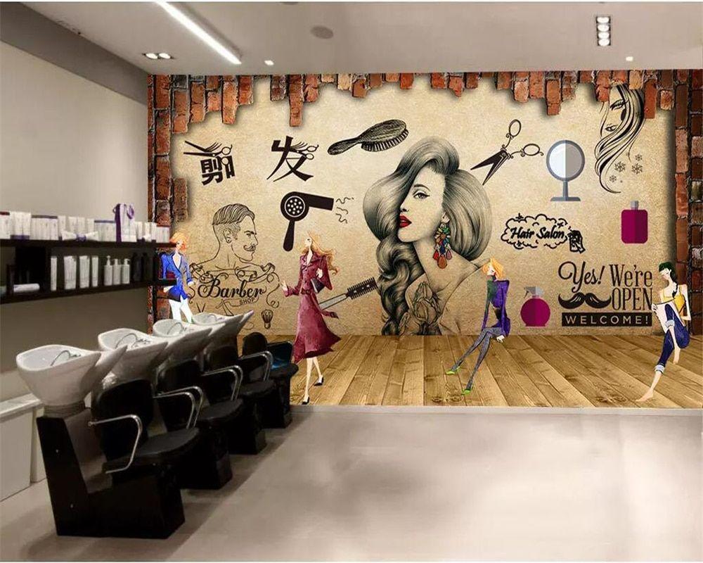 1000x800 Best Seller Beibehang Customized 3D wallpaper salon hair salon beauty salon background wall barber shop nostalgic retro makeup 3D wallpaper only $9.00