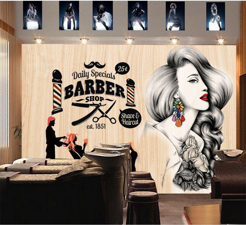 950x868 Modern Hair Salon Beauty Salon Wall Paper Personality Barber Shop Industrial Decor Wood Textured Background Mural Wallpaper 3D. Wallpaper