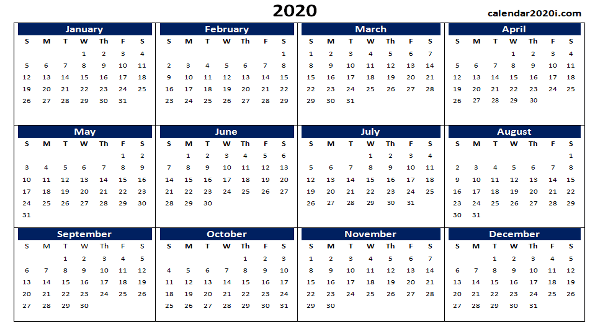 1920x1080 Calendar Printable Template Holidays, Word, Excel, PDF, Wallpaper